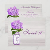 Chic Mason Jar & Paars Hydrangea Sweet 16 Kaart (Voorkant / Achterkant)