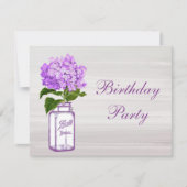 Chic Mason Jar & Paarse Hydrangea Birthday Party Kaart (Voorkant)