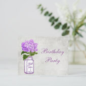 Chic Mason Jar & Paarse Hydrangea Birthday Party Kaart (Staand voorkant)