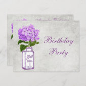 Chic Mason Jar & Paarse Hydrangea Birthday Party Kaart (Voorkant / Achterkant)