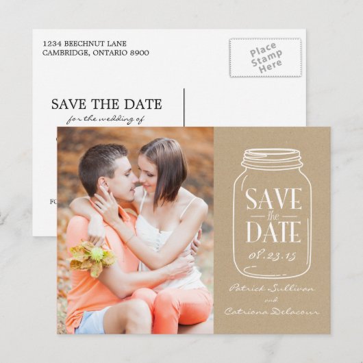 Chic Mason Jar sparen het Briefkaart van de Datum (Voorkant / Achterkant)