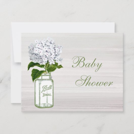Chic Mason Jar & White Hydrangea Baby shower Kaart (Voorkant)
