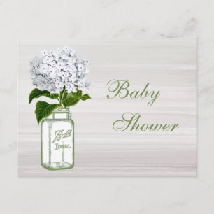 Chic Mason Jar & White Hydrangea Baby shower Kaart