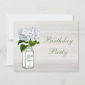 Chic Mason Jar & White Hydrangea Birthday Party Kaart (Voorkant)