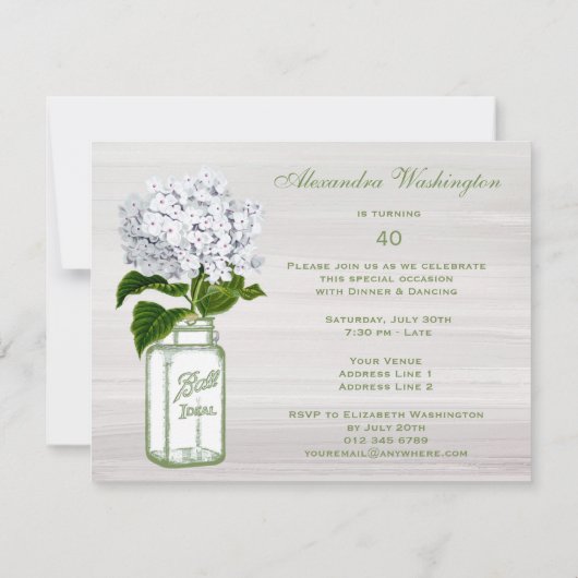 Chic Mason Jar & White Hydrangea Birthday Party Kaart (Achterkant)