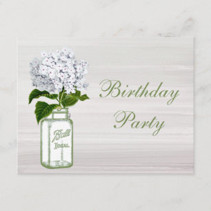 Chic Mason Jar & White Hydrangea Birthday Party Kaart