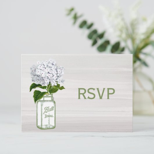 Chic Mason Jar & White Hydrangea RSVP (Staand voorkant)