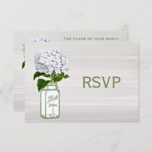 Chic Mason Jar & White Hydrangea RSVP (Voorkant / Achterkant)