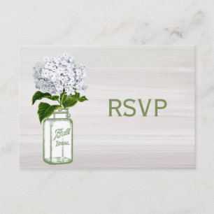 Chic Mason Jar & White Hydrangea RSVP Kaartje
