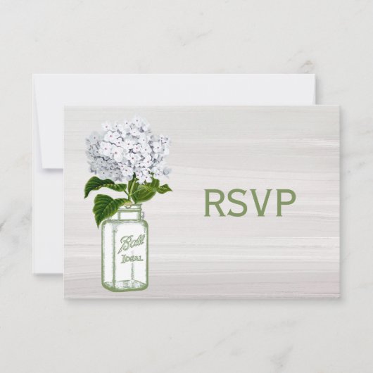 Chic Mason Jar & White Hydrangea RSVP Kaartje (Voorkant)