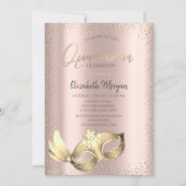 Chic Masque, Confetti Roos Gold Quinceañera Kaart (Voorkant)