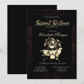 Chic Masque Rozen Black Sweet 16 Uitnodiging (Voorkant / Achterkant)