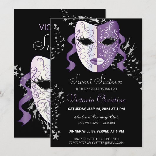 Chic Masquerade Carnival Birthday Uitnodiging (Voorkant / Achterkant)