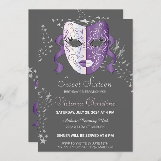 Chic Masquerade Carnival Birthday Uitnodiging (Voorkant / Achterkant)