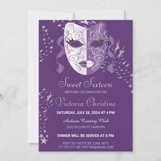 Chic Masquerade Carnival Birthday Uitnodiging (Voorkant)