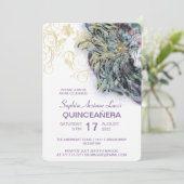 Chic Masquerade Gold Quinceañera Party Invitation Kaart (Staand voorkant)