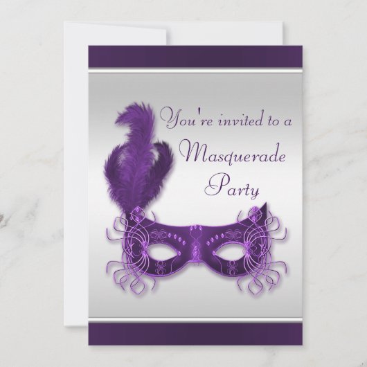 Chic Masquerade Party in Paars en zilver Kaart (Voorkant)