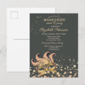Chic Masquerade, Stippen, Masque Sweet 16 Uitnodiging Briefkaart (Voorkant / Achterkant)