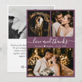 Chic Mauve Elegant Script 3 Photo Collage Wedding Bedankkaart (Voorkant / Achterkant)