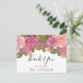 Chic Mauve Floral Waterverf Bruid Dank u Briefkaart (Staand voorkant)