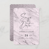 Chic Mauve Pink Marble met Paarse Folie Details Save The Date (Voorkant / Achterkant)