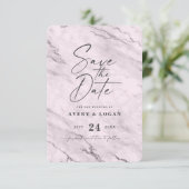 Chic Mauve Pink Marble met Paarse Folie Details Save The Date (Staand voorkant)