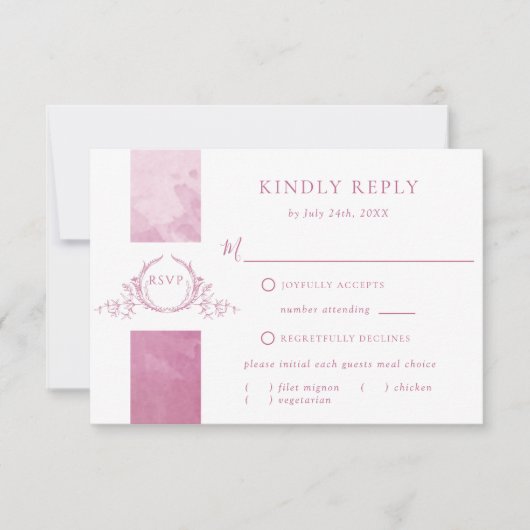 Chic mauve Pink Waterverf Wedding Monogram RSVP Kaartje (Voorkant)