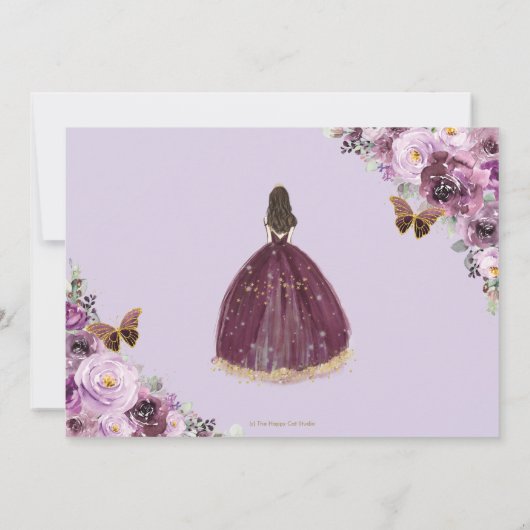 Chic Mauve Plum Paars Floral Quinceañera Foto Save The Date (Achterkant)
