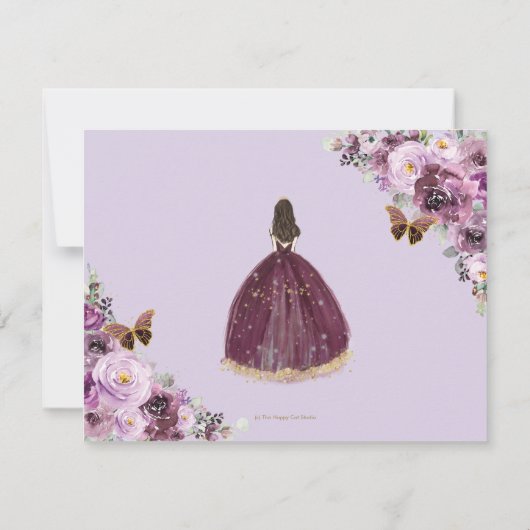 Chic Mauve Plum Paars Floral Tiara Quinceañera Save The Date (Achterkant)