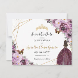 Chic Mauve Plum Paars Floral Tiara Quinceañera Save The Date