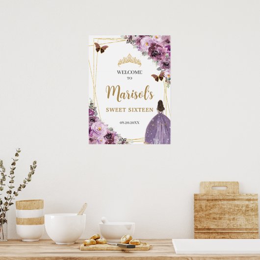 Chic Mauve Plum Paars Floral Tiara Sweet Sixteen Poster (Keuken)