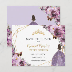 Chic Mauve Plum Paars Floral Tiara Sweet Sixteen Save The Date