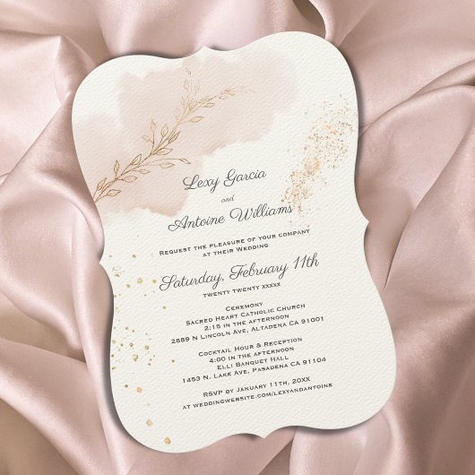 Chic Mauve Waterverf Gold Spletters Wedding Kaart