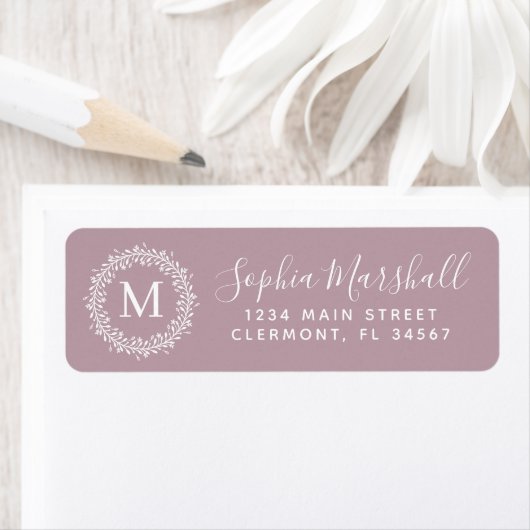 Chic Mauve White Monogram Return Address Label (Insitu)