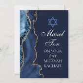 Chic Mazel Tov Navy Blue Gold Aangepaste Bat Mitzv Kaart (Voorkant)