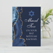 Chic Mazel Tov Navy Blue Gold Aangepaste Bat Mitzv Kaart (Staand voorkant)