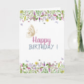 Chic Meadow Gold Glitter Butterflly Birthday Kaart (Voorkant)