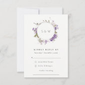Chic Meadow Lila Bloemen Krans bruiloft RSVP Kaartje (Voorkant)