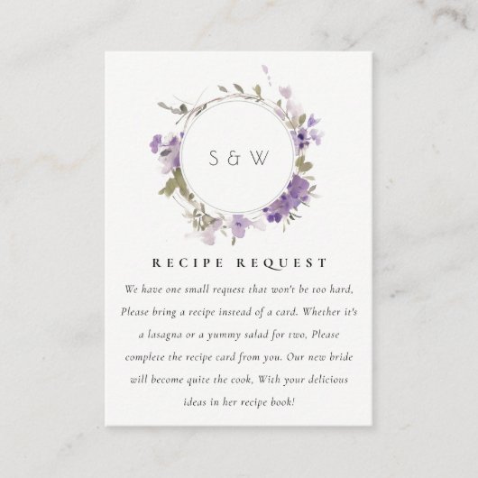 Chic Meadow Lila Bloemen Krans Recept Verzoek Informatiekaartje (Voorkant)