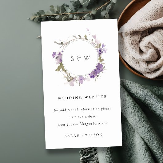 Chic Meadow Lila Bloemen Krans Trouwwebsite Informatiekaartje