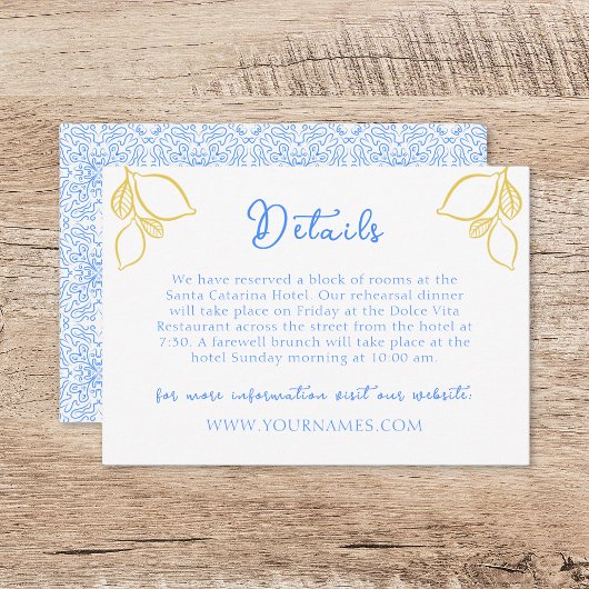 Chic Mediterraan Citroenblauw Tegel Italiaans Huwe Informatiekaartje