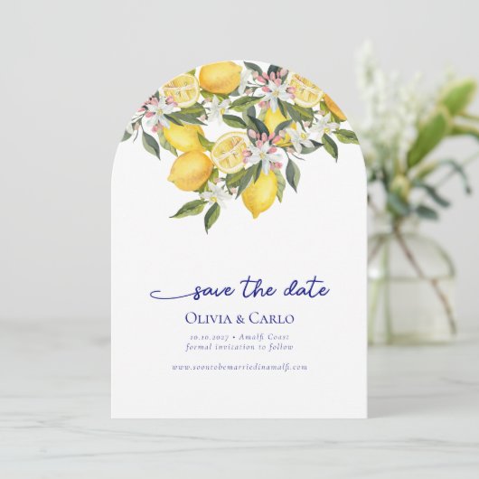 Chic Mediterraans Fotohuwelijk Save the Date Kaart (Staand voorkant)