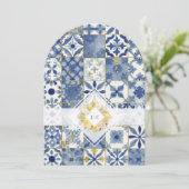 Chic Mediterranean Tiles Monogram Lemons & Flowers Kaart (Staand voorkant)