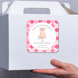 Chic meerlagige cake met rozen bakkerij vierkante sticker
