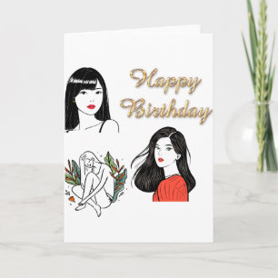 Chic Meisje Illustratie Gefeliciteerd Mode Gree Kaart