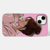 Chic Meisje met Rommelige Knot Drinkt Koffie Paste Case-Mate iPhone Case (Achterkant (horizontaal))