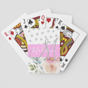 Chic & Meisjesachtig Bloemmotief Wit Roze Grijs Mo Pokerkaarten