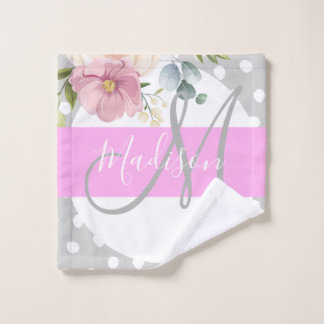 Chic & Meisjesachtig Bloemmotief Wit Roze Grijs Mo Washandje