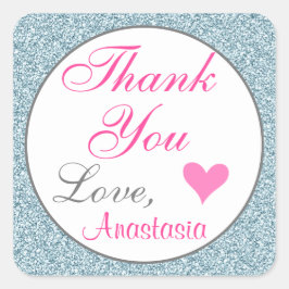 Chic Meisjesachtig Glam Roze Lichtblauw Glitters B Vierkante Sticker