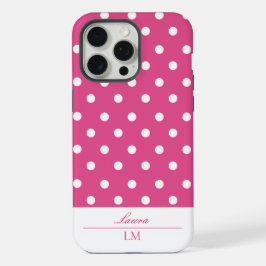Chic Meisjesachtig Roze en Witte Stippen Stevig iPhone 15 Pro Max Case